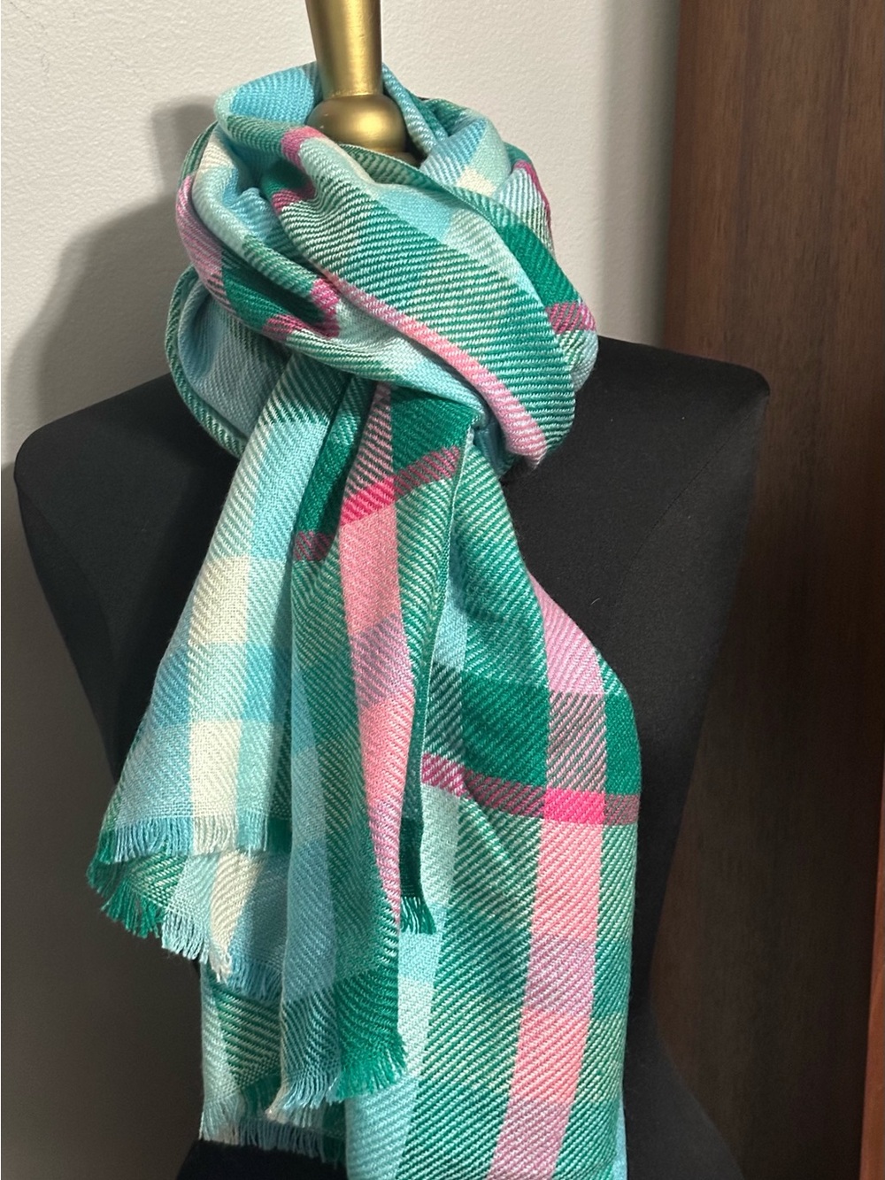Talbots Plaid Scarf in Green, Pink and Mint